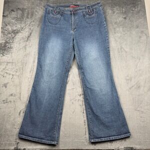 Kikit Jeans Bootcut Women 18 Blue Denim Y2K Purple Button Flap Pocket Excellent